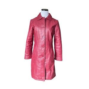 Vintage Spiegel Genuine Leather Long Coat Womens Size 8 Red Quilted Y2K 70s 80s